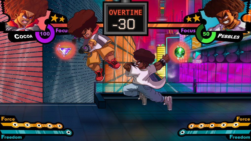 Cocoa vs. Pebbles in-game still from Kaizen Creed’s 5 Force Fighters