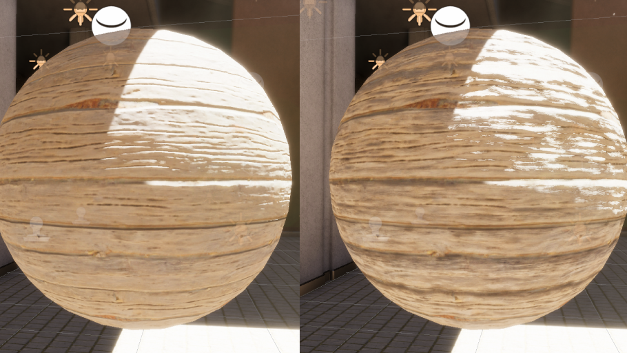 Comparison of two generated aged wood plank textures