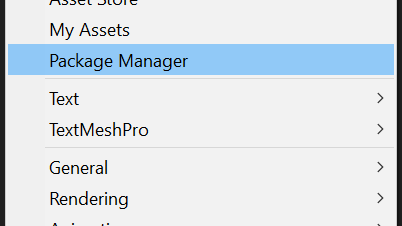 The Window menu showing the Package Manager option