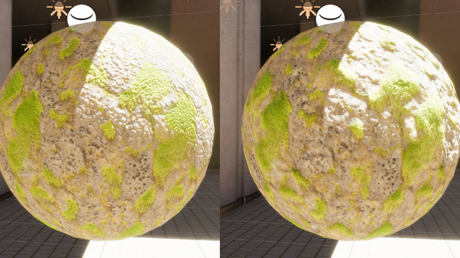 Comparison of two generated mossy rock textures