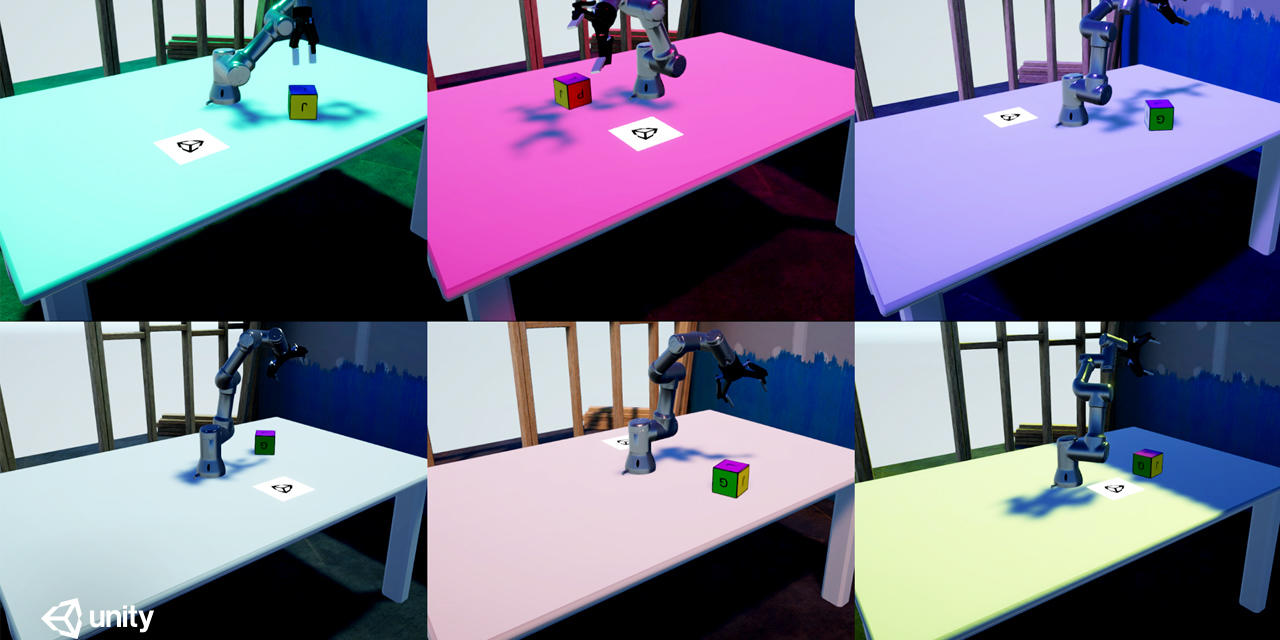 Robot arms on different colored tables