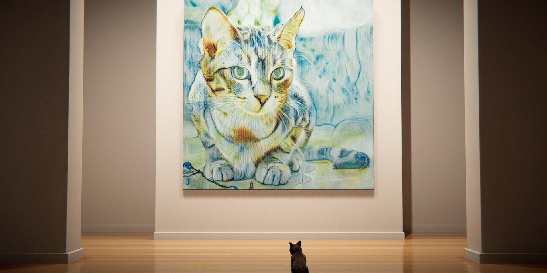 Cat looking at a cat painting