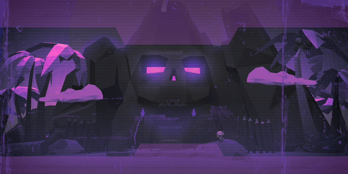 Cartoon purple temple with clouds