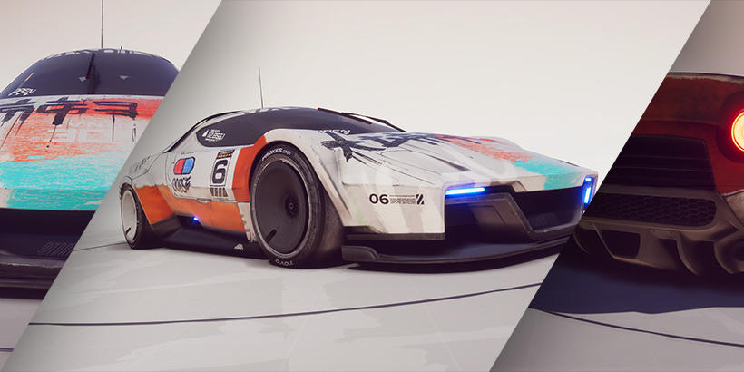 Image showing 3 up close images of the Unity Forma car created by the creator Denai Z. The image shows the front side and back view of the white car that won the Forma Challenge.