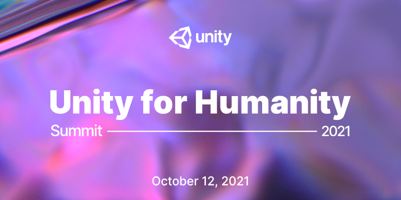 Unity for Humanity summit banner with a multicolor background and white text
