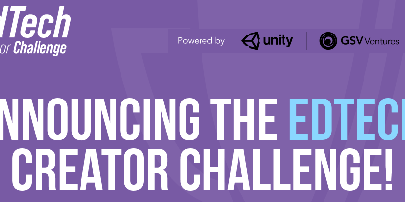 Purple banner with the text "announcing the edtech creator challenge" in bold white