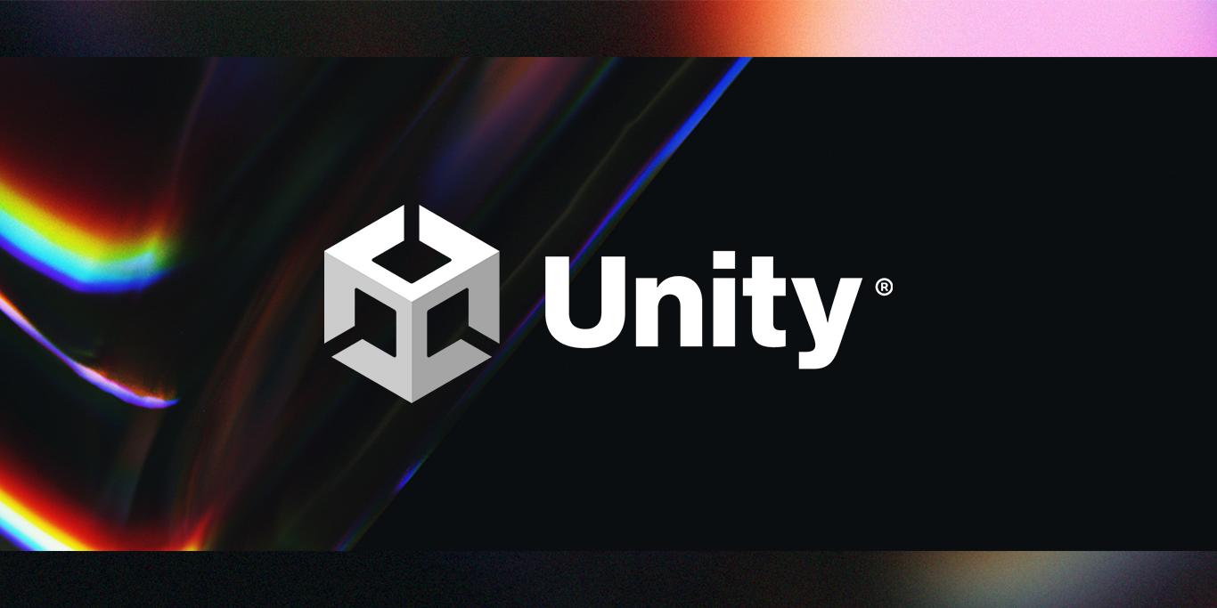 Unity logo overlaid on a multicolored background