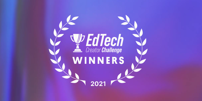 EdTech Creator Challenge logo with a laurel wreath around it and the word "Winners" and the year 2021