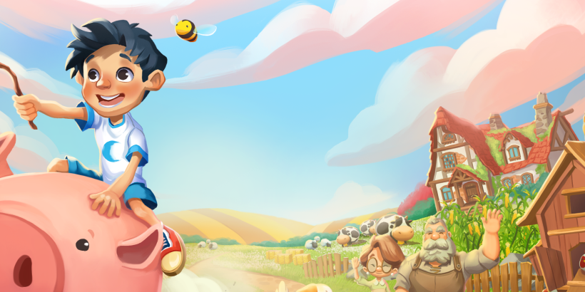 Representative image showing the main character riding a pig for Mooneaters’ Everdream Valley game, released May 2023