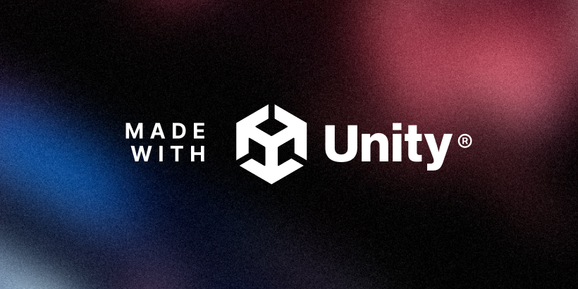 Made with Unity logo in white over a blurred multicolored background.