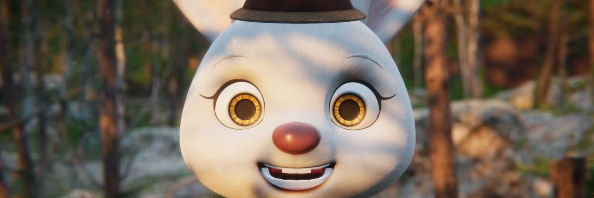 A bunny is looking at you, smiling. 