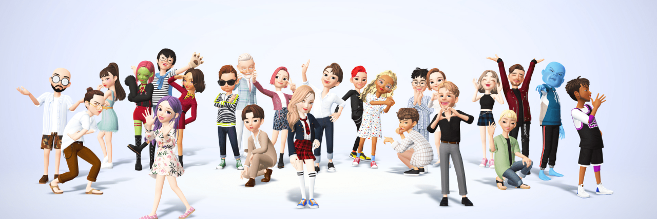 In the cente of the image is a large group of characters from the ZEPETO platform