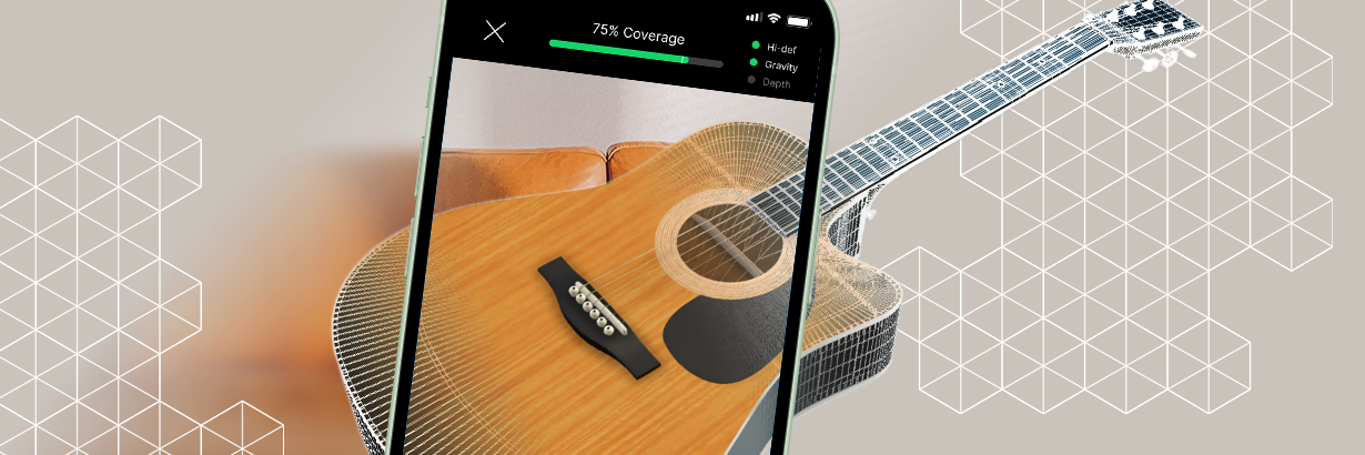 Image of phone capturing an image of a guitar