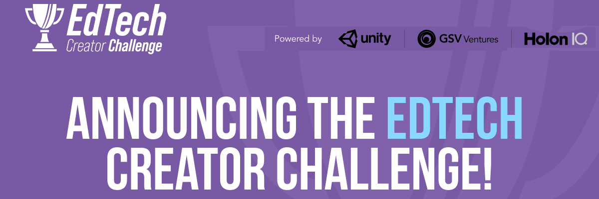 Purple banner with the text "announcing the edtech creator challenge" in bold white