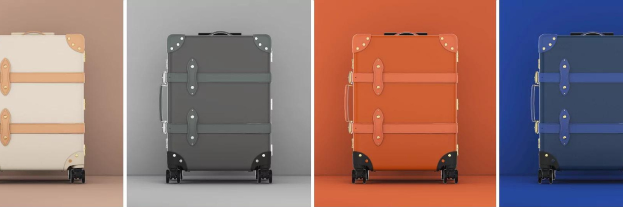 Image showcasing four color options for the same roller luggage