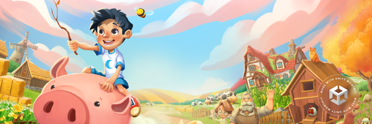 Representative image showing the main character riding a pig for Mooneaters’ Everdream Valley game, released May 2023